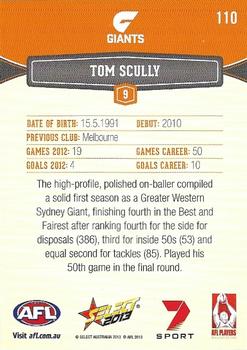 2013 Select AFL Champions #110 Tom Scully Back